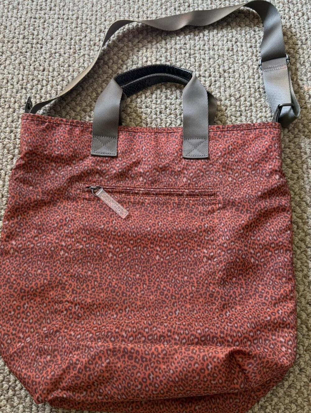orange Leopard print tote bag with adjustable strap